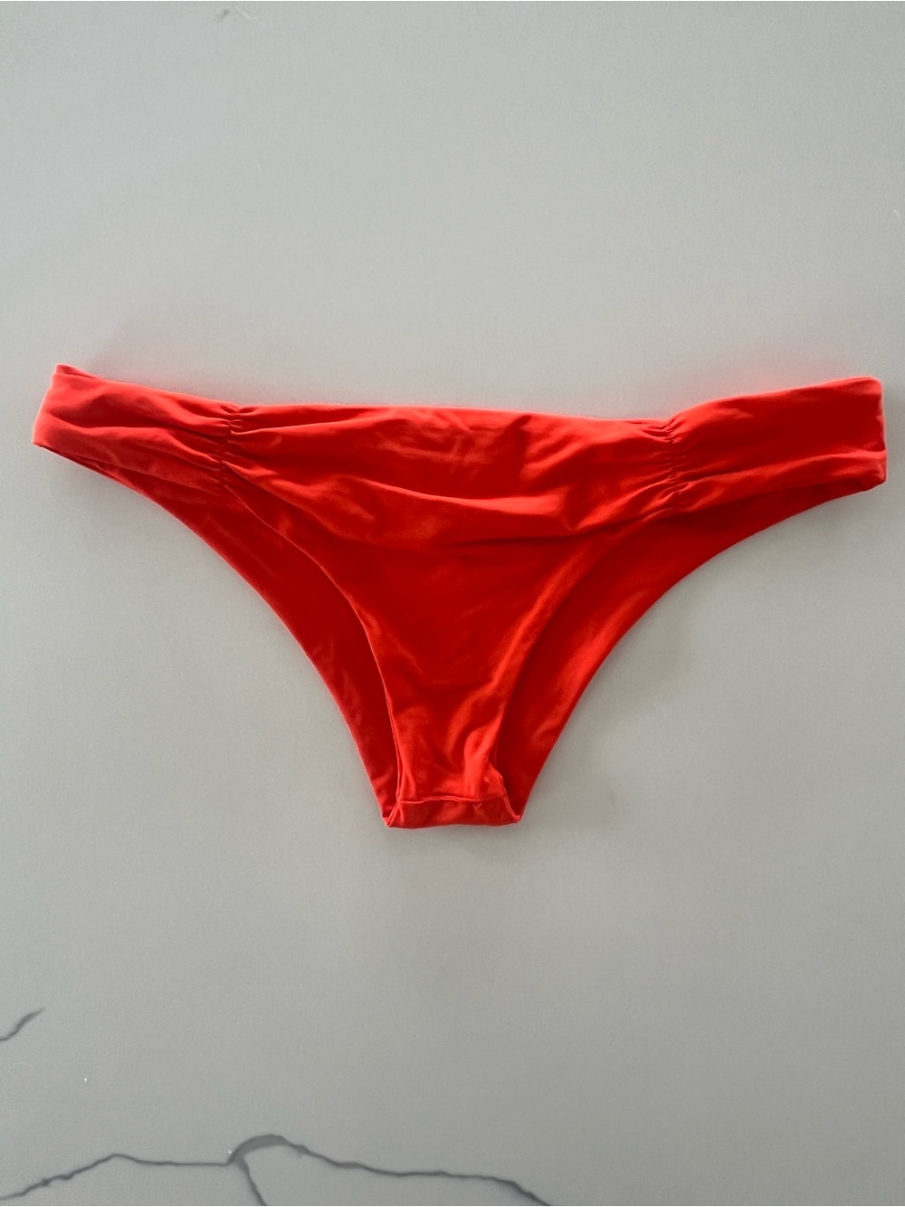 L*Space Bright Coral Red Ruched Sides & Scrunch Back Bikini Bottom Large